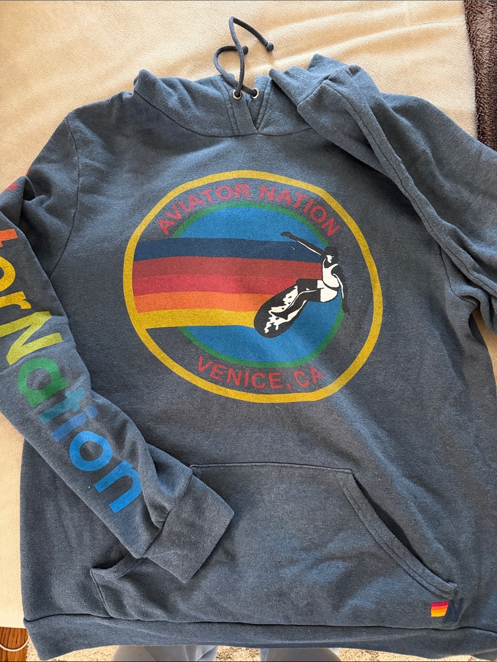 Aviator Nation Charcoal Hoodie with Multicolor Retro Surf Badge